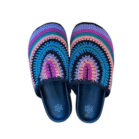 The Sak Shoes - The Sak Bolinas Clog Rainbow Multi Color Hand Crochet Slip On Shoes Granny 8